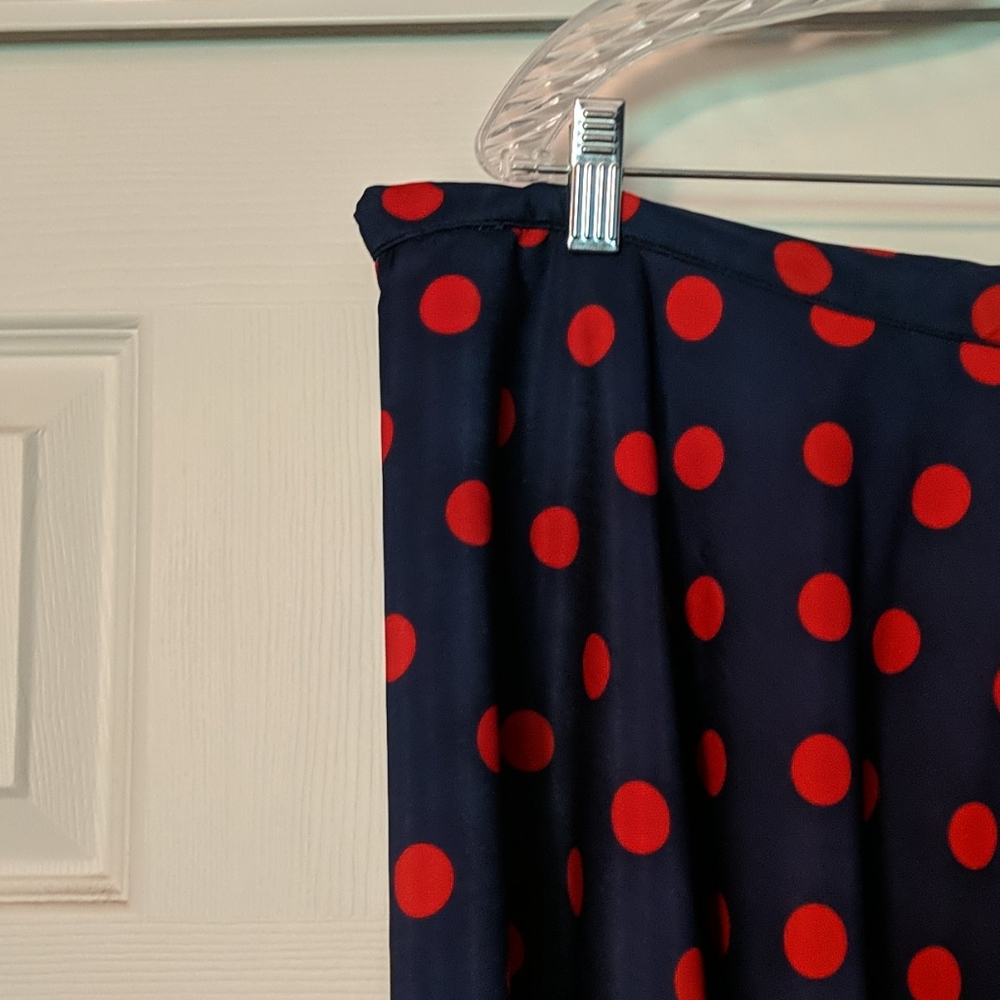 Navy blue and red polkadot circle skirt